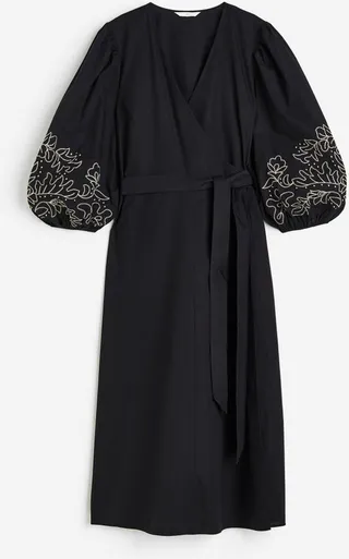 Embroidered Wrap Dress