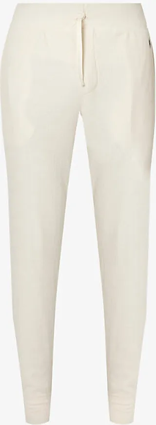 Mens Guide Cream Logo-embroidered Relaxed-fit Tapered Cotton-blend Trousers