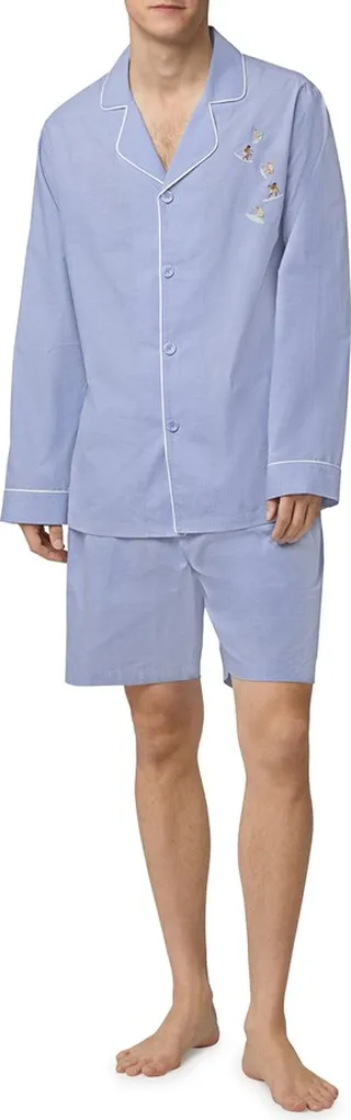 Surf Embroidered Solid Long Sleeve Organic Cotton Short Pajamas