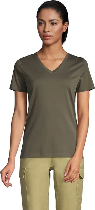 Lands' End Women's Tall Relaxed Supima Cotton Short Sleeve V-Neck T-Shirt - Medium Tall - Forest Moss