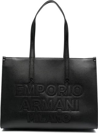 Embossed-Logo Leather Tote