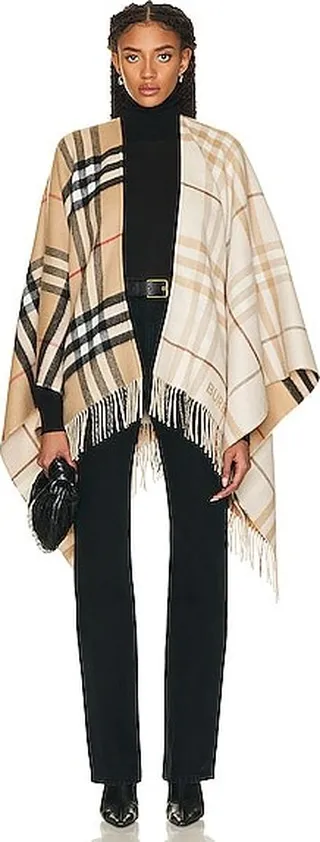 Burberry Giant Check Cape in Beige