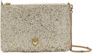 Pinko Flat Classic Logo Plaque Glitter Shoulder Bag