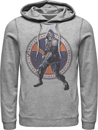 Men's Marvel Black Widow Taskmaster Arrow Pull Over Hoodie - Athletic Heather - 3X Large