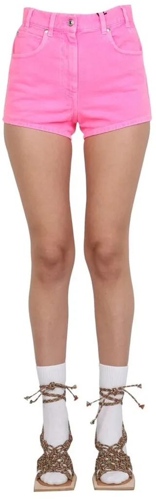MSGM Logo Patch High-Waisted Denim Shorts