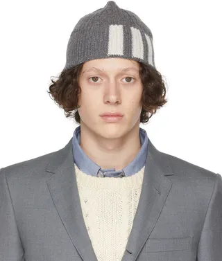 Thom Browne Gray Cashmere 4-Bar Beanie