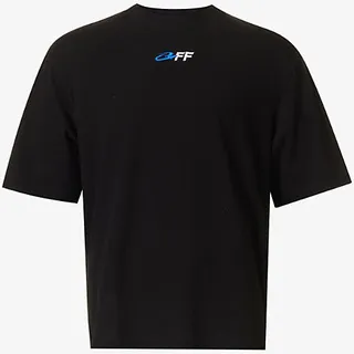 Mens Black White Exactly The Opposite Motif-embroidered Cotton-jersey T-shirt