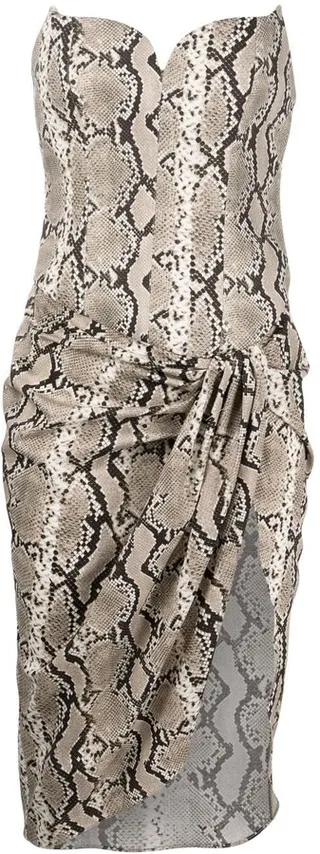 Snakeskin-Print Strapless Dress