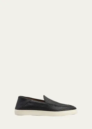 Men's Woven Leather Slip-On Sneakers