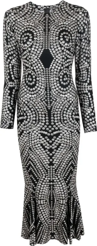 Stud-Detail Flared-Hem Dress