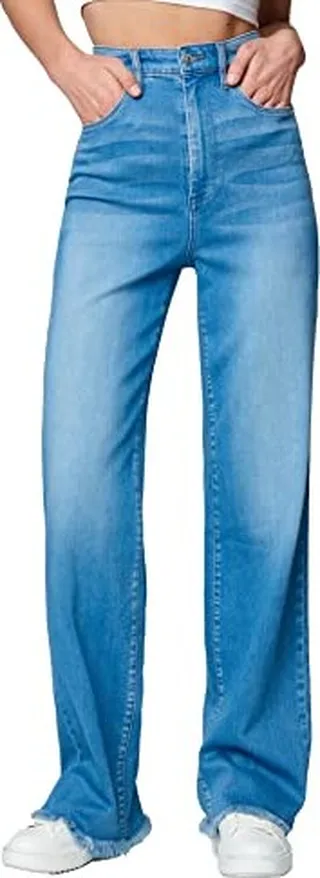 [BLANKNYC] Womens Luxury Clothing Rib Cage Wide Leg Five Pocket Jeans with Fray Hem