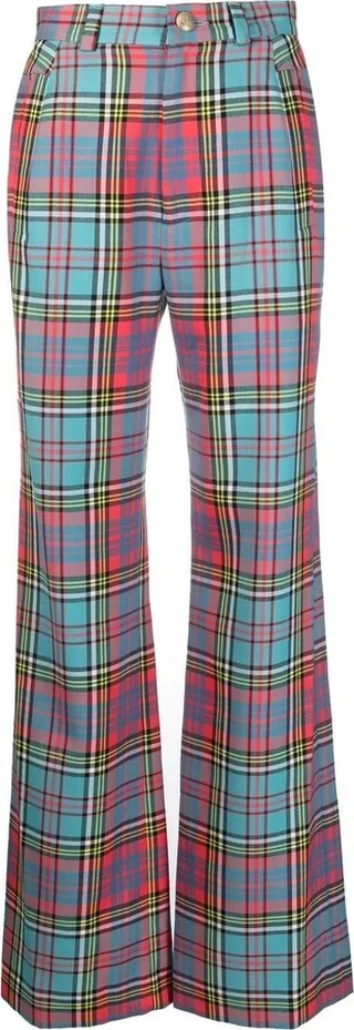 Straight-Leg Plaid-Check Print Trousers