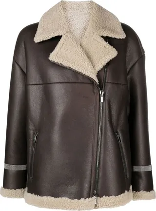 Zip-Fastening Shearling-Trim Coat