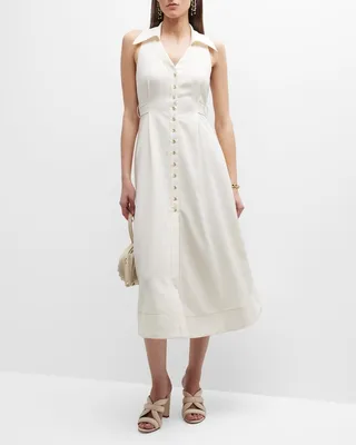 Bella Sleeveless Twill Tie-Back Midi Dress