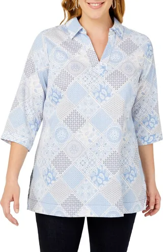 Angel Decorative Patchwork Print Cotton Tunic Top