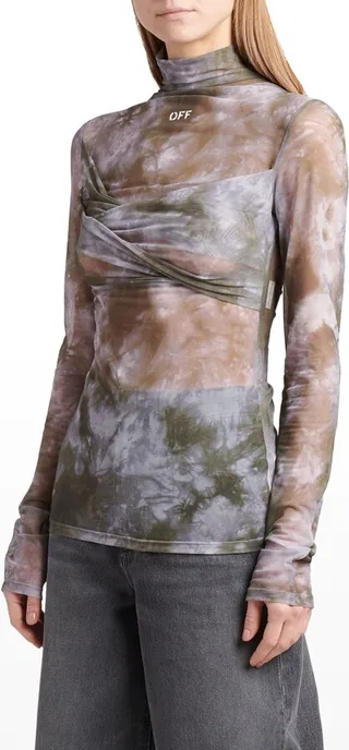 Turtleneck Twisted Bustier Tie-Dye Mesh Top