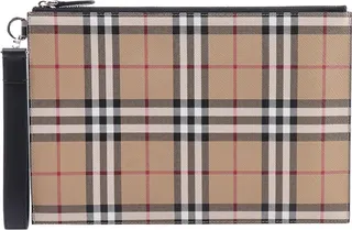 Coated canvas clutch with Vintage Check motif