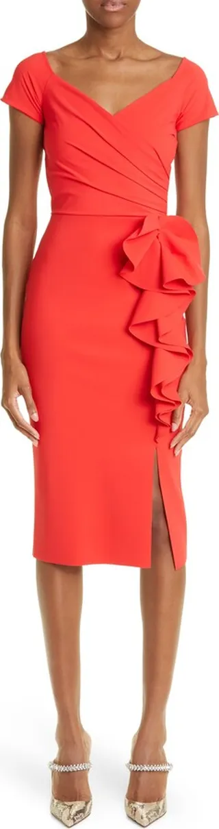 Youwen Ruffle Short Sleeve Sheath Cocktail Dress
