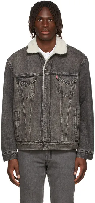 Levi's Black Denim Sherpa Trucker Jacket