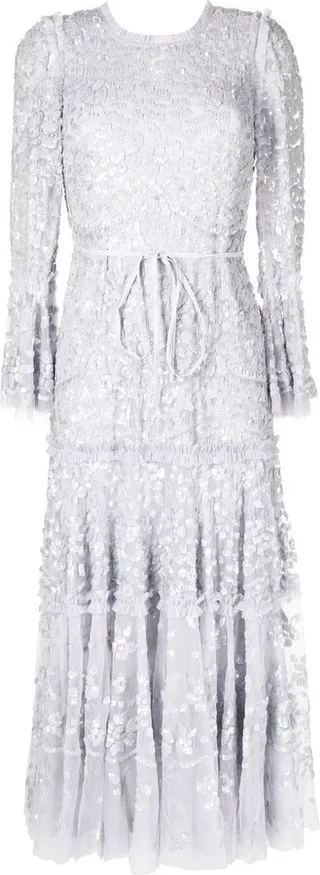 Sequin-Embroidered Ruffle Trim Dress