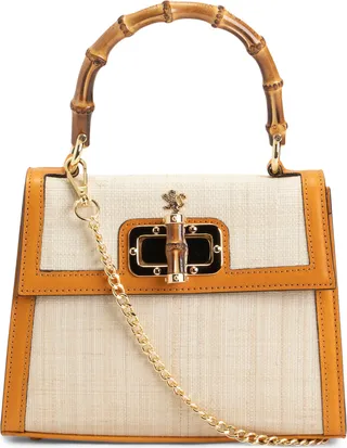 Made In Italy Raffia Leather Trim Satchel