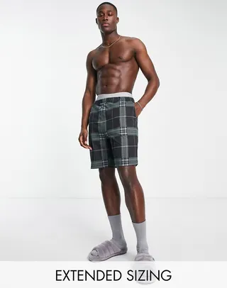 ASOS DESIGN lounge shorts in dark green check