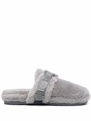 Logo-Strap Shearling Slippers