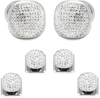 Pavé Crystal and Stainless Steel Cufflinks