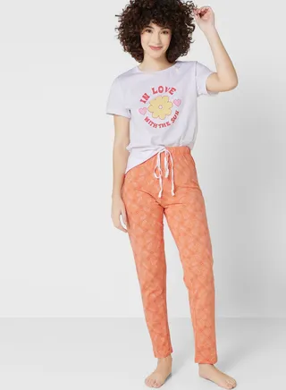 Printed T-Shirt And Pyjama Set