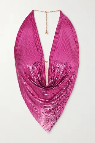 Rosantica - Mermaid Open-back Chainmail Halterneck Top - Pink
