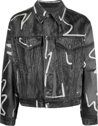 Abstract-Print Denim Jacket