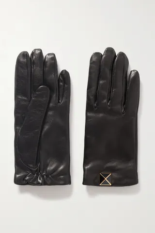 Valentino Garavani - Valentino Garavani Rockstud Leather Gloves - Black