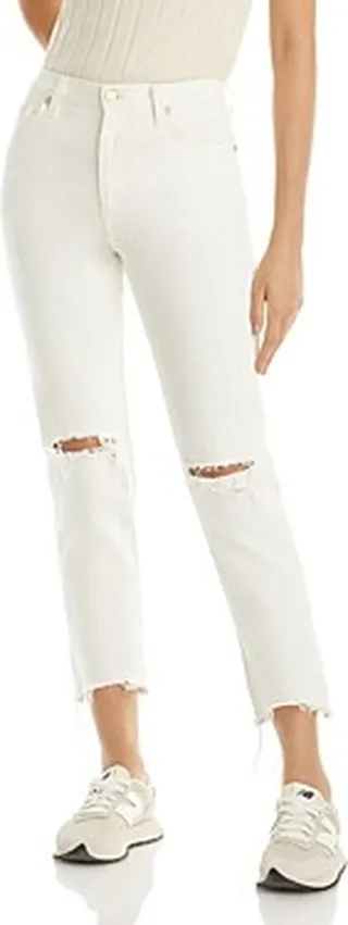 Ramy Brook Langley High Rise Ripped Ankle Jeans in White Shark Bite