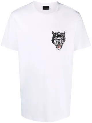 Wolf-embroidered short-sleeve T-shirt