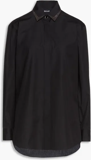 Crystal-embellished cotton-poplin shirt
