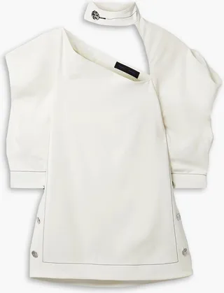 Button-detailed cutout crepe top