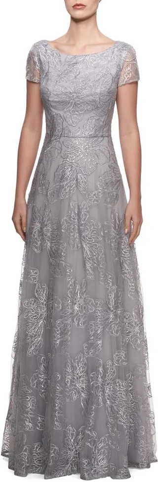 Sequin Floral Embroidered Gown