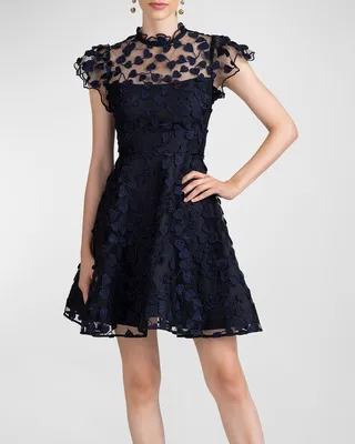 Heart-Embroidered Illusion Mini Dress