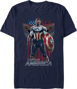 Men's Marvel The Falcon and the Winter Soldier Captain America Ready T-Shirt - Navy Blue - Large