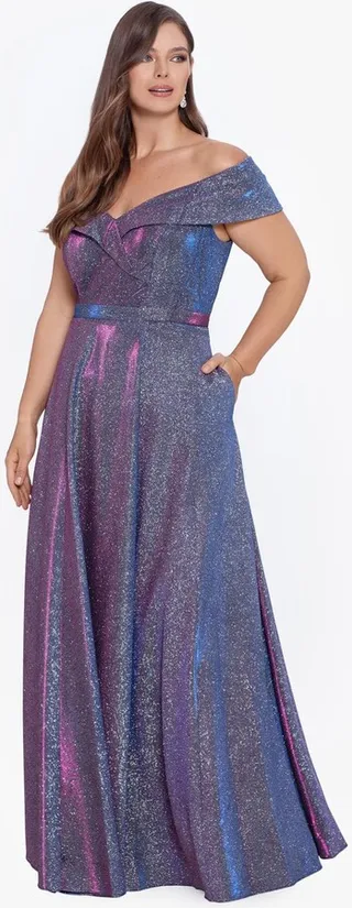 Off The Shoulder Long Glitter Dress