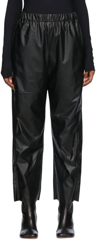 MM6 Maison Margiela Black Faux-Leather Trousers