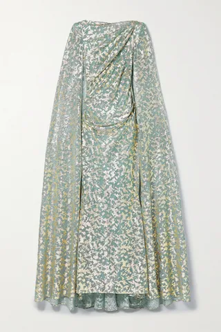 Talbot Runhof - Cape-effect Metallic Voile Gown - Blue