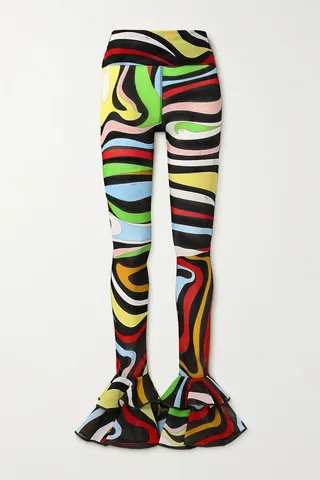 PUCCI - Printed Ruffled Stretch-mesh Skinny Pants - Black