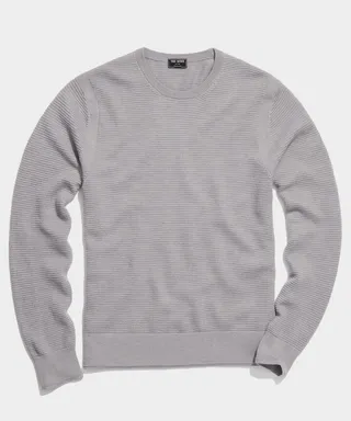 Merino Waffle Crewneck Sweater in Light Grey Heather