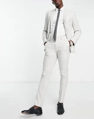 ASOS DESIGN skinny suit pants in crosshatch in ice gray