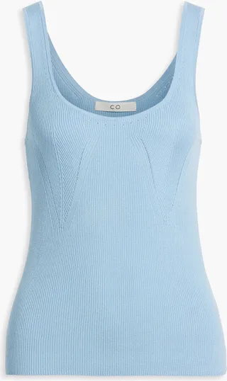 Pointelle-trimmed ribbed silk tank