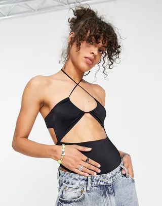 ASOS DESIGN Ciara cut out bodysuit in black
