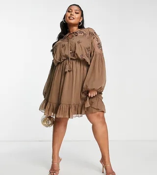 ASOS DESIGN Curve exclusive soft chiffon mini dress with floral emellishment