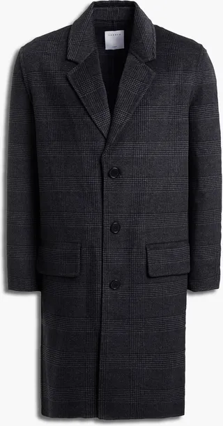 Prince of Wales checked wool-blend felt overcoat