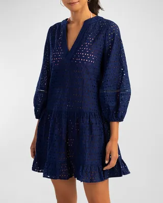 Eyelet-Embroidered Umbrella Mini Dress